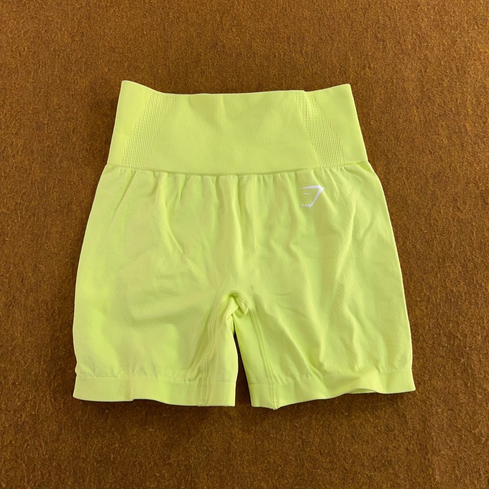 Gymshark Womens Small Neon Yellow Vital Seamless High Waist Shorts New *Flaw